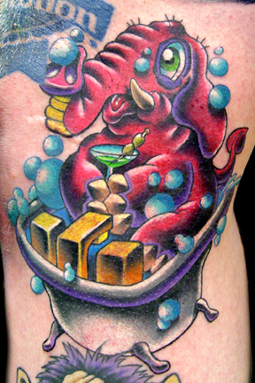 Tattoos - Cartoon tattoos - pink elephant drinkin martini tattoo